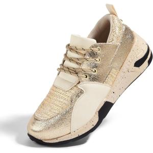 imageLUCKY STEP Womens High Heel Wedge Sneakers Fashion Cliff Platform Retro Lace Up Casual ShoesGold