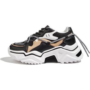 imageLUCKY STEP Womens Platform Colorful Fashion Sneakers Retro Colorblock Stylish Cute Chunky Dad Walking ShoesBlackWhite