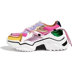 imageLUCKY STEP Womens Platform Colorful Fashion Sneakers Retro Colorblock Stylish Cute Chunky Dad Walking ShoesPurpleFushia