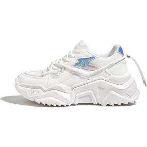 imageLUCKY STEP Womens Platform Colorful Fashion Sneakers Retro Colorblock Stylish Cute Chunky Dad Walking ShoesWhite