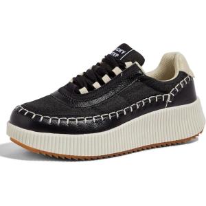 imageLUCKY STEP Womens Platform Sneakers Rhinestone Fashion Chunky Casual Sparkly Retro Braided Walking ShoesBlack Nylon