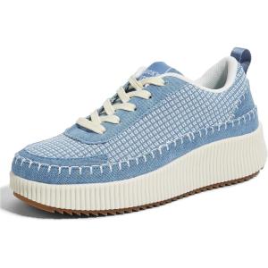 imageLUCKY STEP Womens Platform Sneakers Rhinestone Fashion Chunky Casual Sparkly Retro Braided Walking ShoesDenim Blue Knit