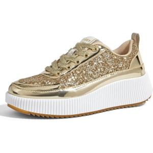 imageLUCKY STEP Womens Platform Sneakers Rhinestone Fashion Chunky Casual Sparkly Retro Braided Walking ShoesGold Glitter