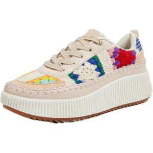 imageLUCKY STEP Womens Platform Sneakers Rhinestone Fashion Chunky Casual Sparkly Retro Braided Walking ShoesNudeFlower Knit