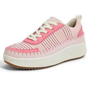 imageLUCKY STEP Womens Platform Sneakers Rhinestone Fashion Chunky Casual Sparkly Retro Braided Walking ShoesPink Knit