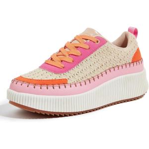 imageLUCKY STEP Womens Platform Sneakers Rhinestone Fashion Chunky Casual Sparkly Retro Braided Walking ShoesPinkOrange Knit