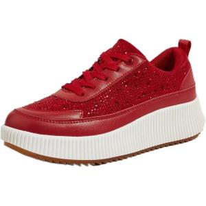 imageLUCKY STEP Womens Platform Sneakers Rhinestone Fashion Chunky Casual Sparkly Retro Braided Walking ShoesRed Rhinestone
