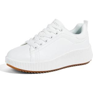 imageLUCKY STEP Womens Platform Sneakers Rhinestone Fashion Chunky Casual Sparkly Retro Braided Walking ShoesWhite Pu
