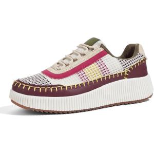 imageLUCKY STEP Womens Platform Sneakers Rhinestone Fashion Chunky Casual Sparkly Retro Braided Walking ShoesWine Multi Knit