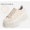 imageLUCKY STEP Womens Platform Fashion Sneakers Classic Wedge Canvas Casual Low Top Retro Walking ShoesBeige