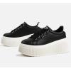 imageLUCKY STEP Womens Platform Fashion Sneakers Classic Wedge Canvas Casual Low Top Retro Walking ShoesBlack