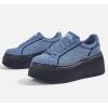 imageLUCKY STEP Womens Platform Fashion Sneakers Classic Wedge Canvas Casual Low Top Retro Walking ShoesDark Denim Blue