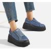 imageLUCKY STEP Womens Platform Fashion Sneakers Classic Wedge Canvas Casual Low Top Retro Walking ShoesDark Denim Blue