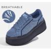 imageLUCKY STEP Womens Platform Fashion Sneakers Classic Wedge Canvas Casual Low Top Retro Walking ShoesDark Denim Blue
