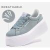 imageLUCKY STEP Womens Platform Fashion Sneakers Classic Wedge Canvas Casual Low Top Retro Walking ShoesDenim Blue