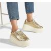 imageLUCKY STEP Womens Platform Fashion Sneakers Classic Wedge Canvas Casual Low Top Retro Walking ShoesGold