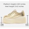 imageLUCKY STEP Womens Platform Fashion Sneakers Classic Wedge Canvas Casual Low Top Retro Walking ShoesGold