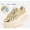 imageLUCKY STEP Womens Platform Fashion Sneakers Classic Wedge Canvas Casual Low Top Retro Walking ShoesGold