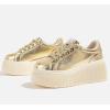 imageLUCKY STEP Womens Platform Fashion Sneakers Classic Wedge Canvas Casual Low Top Retro Walking ShoesGold