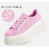 imageLUCKY STEP Womens Platform Fashion Sneakers Classic Wedge Canvas Casual Low Top Retro Walking ShoesPink