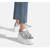 imageLUCKY STEP Womens Platform Fashion Sneakers Classic Wedge Canvas Casual Low Top Retro Walking ShoesSilver