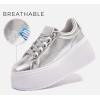 imageLUCKY STEP Womens Platform Fashion Sneakers Classic Wedge Canvas Casual Low Top Retro Walking ShoesSilver