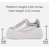 imageLUCKY STEP Womens Platform Fashion Sneakers Classic Wedge Canvas Casual Low Top Retro Walking ShoesSilver