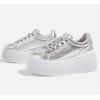 imageLUCKY STEP Womens Platform Fashion Sneakers Classic Wedge Canvas Casual Low Top Retro Walking ShoesSilver