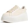 imageLUCKY STEP Womens Platform Fashion Sneakers Classic Wedge Canvas Casual Low Top Retro Walking ShoesBeige