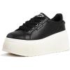 imageLUCKY STEP Womens Platform Fashion Sneakers Classic Wedge Canvas Casual Low Top Retro Walking ShoesBlack
