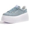 imageLUCKY STEP Womens Platform Fashion Sneakers Classic Wedge Canvas Casual Low Top Retro Walking ShoesDenim Blue