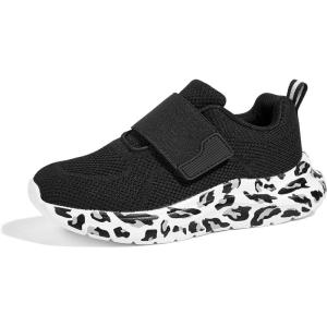 imageLUCKY STEP Boys Girls Sneakers Kids Shoes Unisex Walking Running School Athletic Hook and Loops Strap Breathable Tennis Shoes for ToddlerLittle KidBig KidBlack