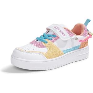 imageLUCKY STEP Girls Glitter Sneakers Slip On Hook and Loops Athletic Sparkly Beads Casual Tennis School Party Cute Running Shoes for ChildrenGirlsKidsWhiteYellow