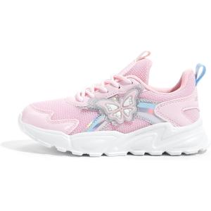 imageLUCKY STEP Girls Kids Butterfly Running Sneaker Tennis Sparkle Mesh Athletic School Gym Laceup Walking Shoes for ToddlerLittle KidBig KidPink