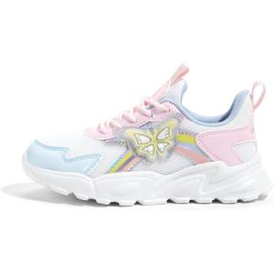 imageLUCKY STEP Girls Kids Butterfly Running Sneaker Tennis Sparkle Mesh Athletic School Gym Laceup Walking Shoes for ToddlerLittle KidBig KidYellowPink
