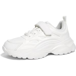 imageLUCKY STEP Kids Shoes Boys Girls UnisexChild Running Tennis Shoes School Students Spring and Autumn Hook and Loops Strap Casual Shoes for ToddlerLittle KidBig KidAll White