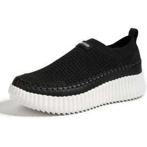imageLUCKY STEP Platform Sneakers for Women Slip on Knit Chunky Fashion Casual Retro Braided Tennis Lightweight Walking ShoesBlack