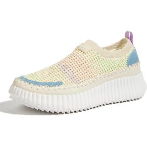 imageLUCKY STEP Platform Sneakers for Women Slip on Knit Chunky Fashion Casual Retro Braided Tennis Lightweight Walking ShoesBlueBeige Multi
