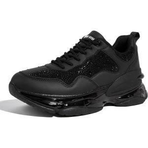 imageLUCKY STEP Womens Air Cushion Rhinestone Fashion Sneakers Chunky Rave Sparkly Casual Comfortable Walking ShoesBlack