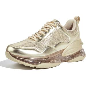 imageLUCKY STEP Womens Air Cushion Rhinestone Fashion Sneakers Chunky Rave Sparkly Casual Comfortable Walking ShoesGold