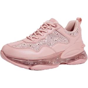 imageLUCKY STEP Womens Air Cushion Rhinestone Fashion Sneakers Chunky Rave Sparkly Casual Comfortable Walking ShoesPink