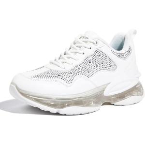 imageLUCKY STEP Womens Air Cushion Rhinestone Fashion Sneakers Chunky Rave Sparkly Casual Comfortable Walking ShoesWhite