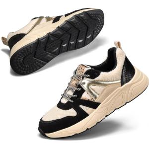 imageLUCKY STEP Womens Fashion Cusual Sneakers Platform Classic Leopard Walking Tennis Travel Shoes Chunky Colorful Lifestyle SneakersBlackBeige Wool