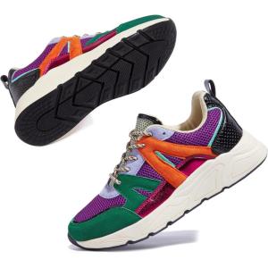 imageLUCKY STEP Womens Fashion Cusual Sneakers Platform Classic Leopard Walking Tennis Travel Shoes Chunky Colorful Lifestyle SneakersDk GreenPurple