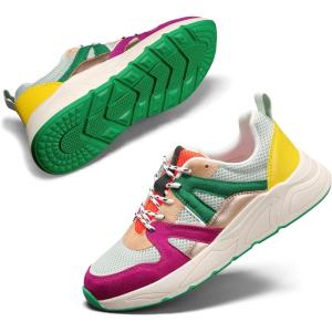 imageLUCKY STEP Womens Fashion Cusual Sneakers Platform Classic Leopard Walking Tennis Travel Shoes Chunky Colorful Lifestyle SneakersFuchsiaGreen