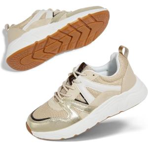 imageLUCKY STEP Womens Fashion Cusual Sneakers Platform Classic Leopard Walking Tennis Travel Shoes Chunky Colorful Lifestyle SneakersGold