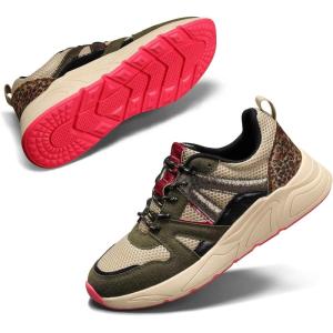 imageLUCKY STEP Womens Fashion Cusual Sneakers Platform Classic Leopard Walking Tennis Travel Shoes Chunky Colorful Lifestyle SneakersKhakiBeige