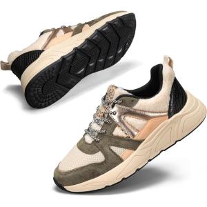 imageLUCKY STEP Womens Fashion Cusual Sneakers Platform Classic Leopard Walking Tennis Travel Shoes Chunky Colorful Lifestyle SneakersKhakiBeige Wool