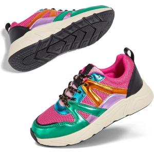 imageLUCKY STEP Womens Fashion Cusual Sneakers Platform Classic Leopard Walking Tennis Travel Shoes Chunky Colorful Lifestyle SneakersOrangeFuchsia