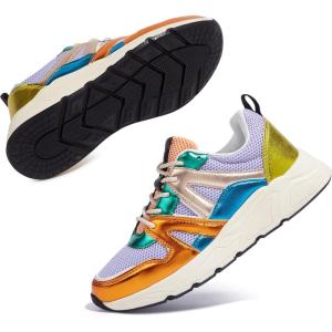 imageLUCKY STEP Womens Fashion Cusual Sneakers Platform Classic Leopard Walking Tennis Travel Shoes Chunky Colorful Lifestyle SneakersOrangePurple